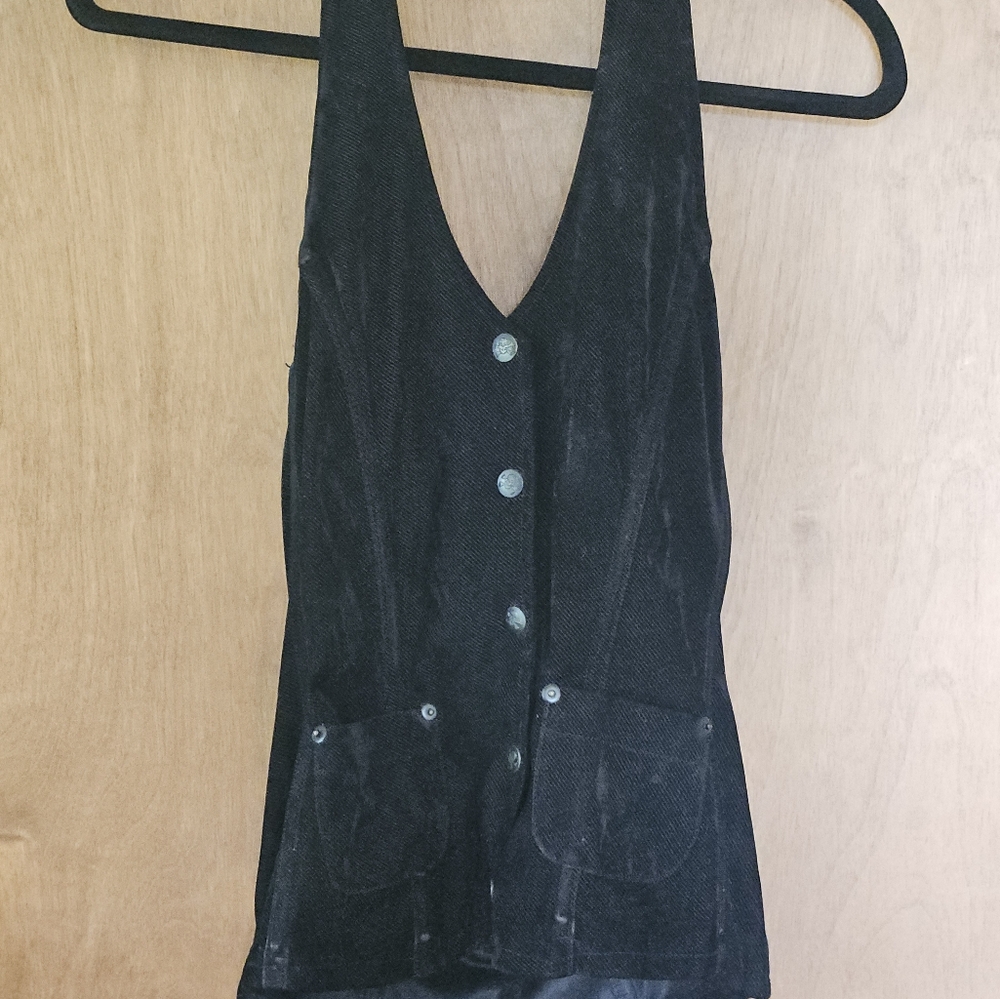 VTG Daang Goodman Tripp NYC Black Soft Corduroy Velvety Halter Top Vest Womens M